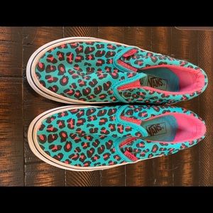 Vans Turquoise and pink Leopard Print Slip Ons